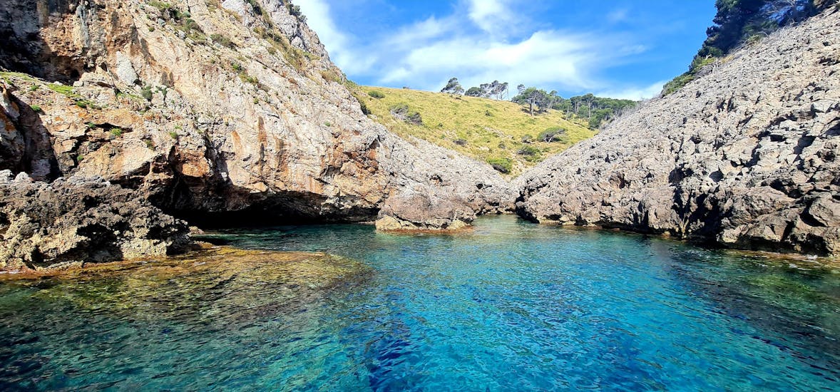 One of Cap de Menorca coves during a jet ski tour with Alcudia Jets Mallorca.