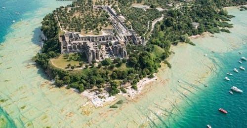 Boat Trip along Lake Garda's Western Coast from Bertoldi Boats Lago di Garda An aerial view of the medieval ruins you can see during the boat trip along Lake Garda's Western Coast with Bertoldi Boats.
