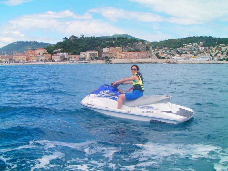 Woman doing a Jet Ski Safari from Nice to Monaco with Jet Evasion.