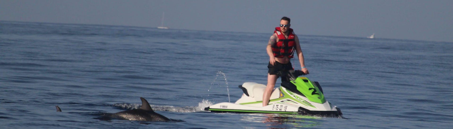A person goes on a jet ski safari to El Palm Mar with Extreme Skis Tenerife. 