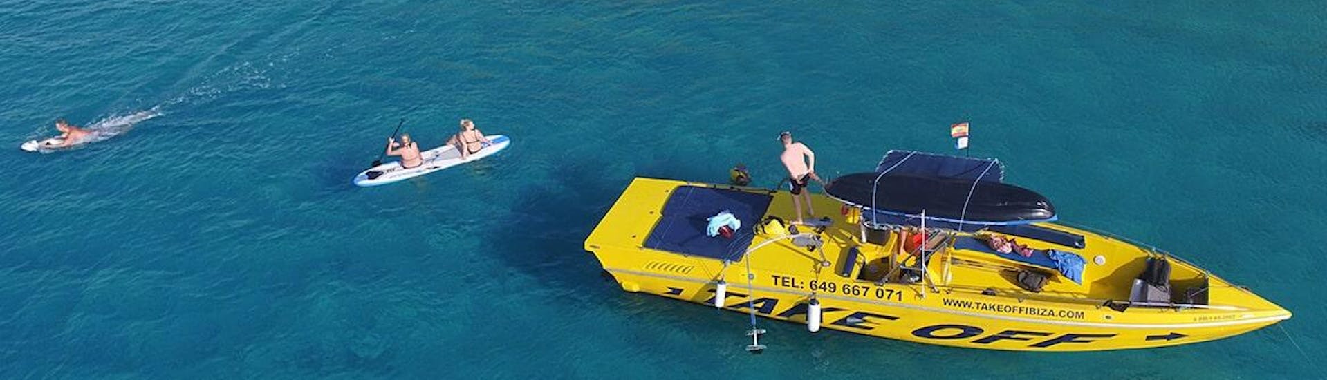 A luxury water toy boat excursion takes place in Ibiza with Take Off Ibiza.