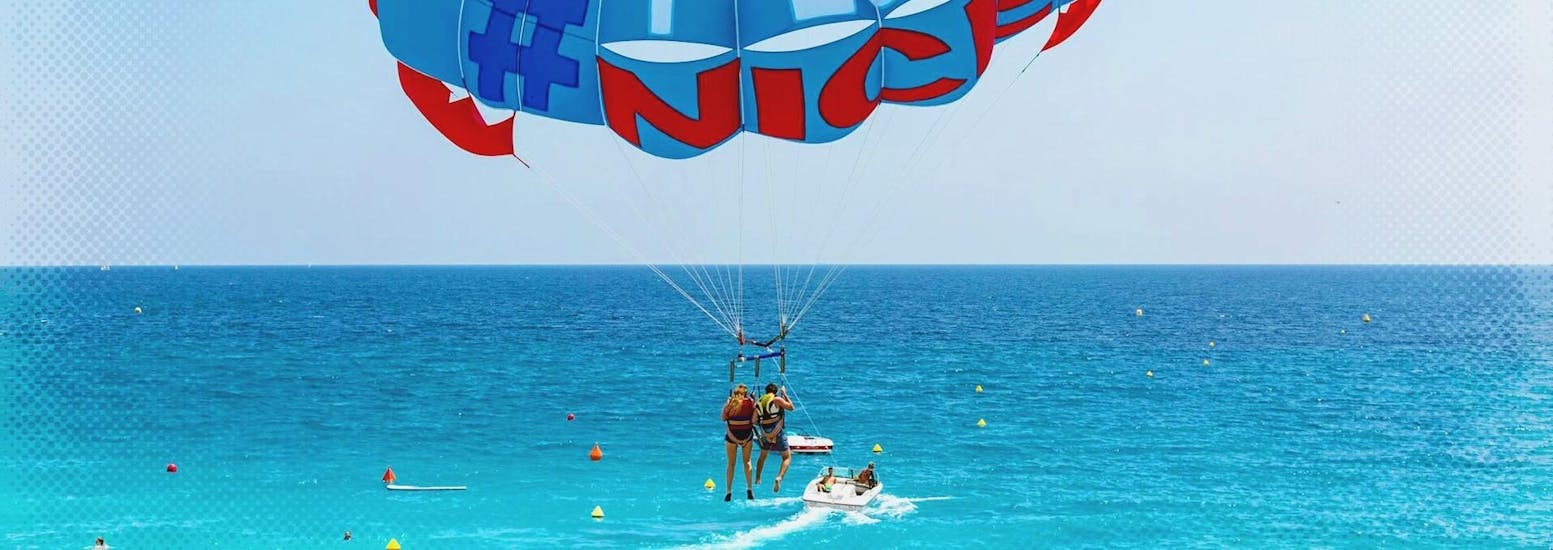 Parasailers are taking off on the Baie des Anges in Nice with Nikaia Watersports.