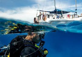 Ontdek duiken bij Ponta da Piedade in Lagos met Lagos Divers Algarve Een man doet een ontdekkingsduikcursus in Lagos aan de Algarve met Lagos Divers.