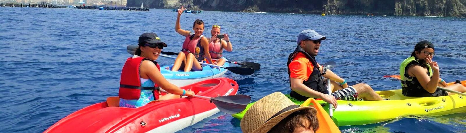 Un grupo privado hace kayak de mar y snorkel desde Los Cristianos con Kayak Academy Tenerife. 