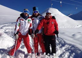 Ski instructors getting ready in Pragelato for one of the off piste skiing and snowboarding lessons.