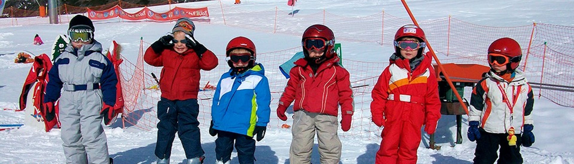 Budding skiers ready to plough snow during  kids ski lessons "Baby Skier" with the ski school ESF of Abriès Haut-Guil.