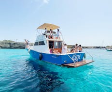 Photo of our boat during a yacht trip to Favignana and Levanzo from Trapani with Egadi Escursioni.