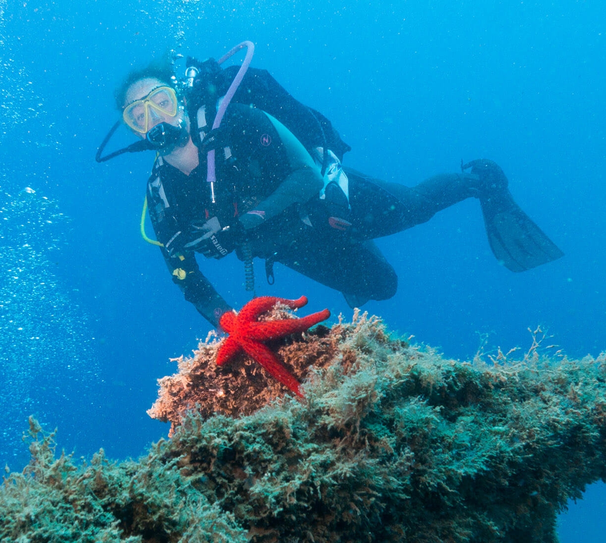Un partecipante esplora i fondali durante una prova di immersione subacquea a l'Atmella de Mar con il Nautic Parc Costa Daurada.