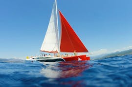 People are doing a Catamaran Trip in the Bay of Ajaccio with Snorkeling with Voglia di Mare. 