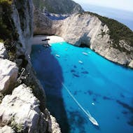 Beautiful view of Shipwreck beach during the Boat tour from Zakynthos to Shipwreck beach and the Blue Caves with Abba Tours Zante.