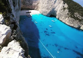Beautiful view of Shipwreck beach during the Boat tour from Zakynthos to Shipwreck beach and the Blue Caves with Abba Tours Zante.