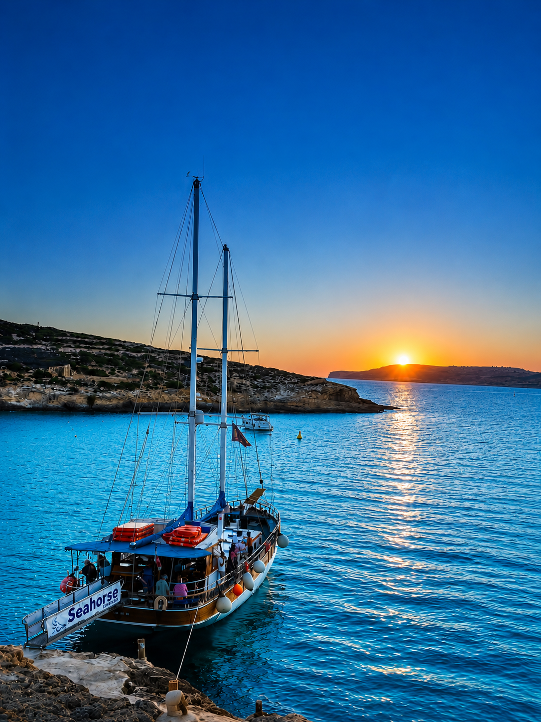 Gita in barca al tramonto alla Laguna Blu con Seahorse Cruises Malta.