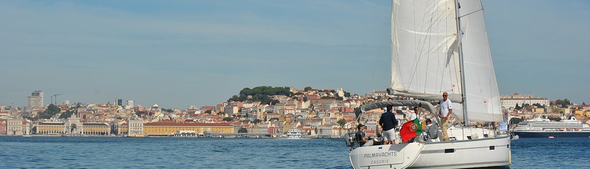 A boat during the Private Boat Trip from Lisbon on the Tagus River with Palmayachts Charters Portugal.
