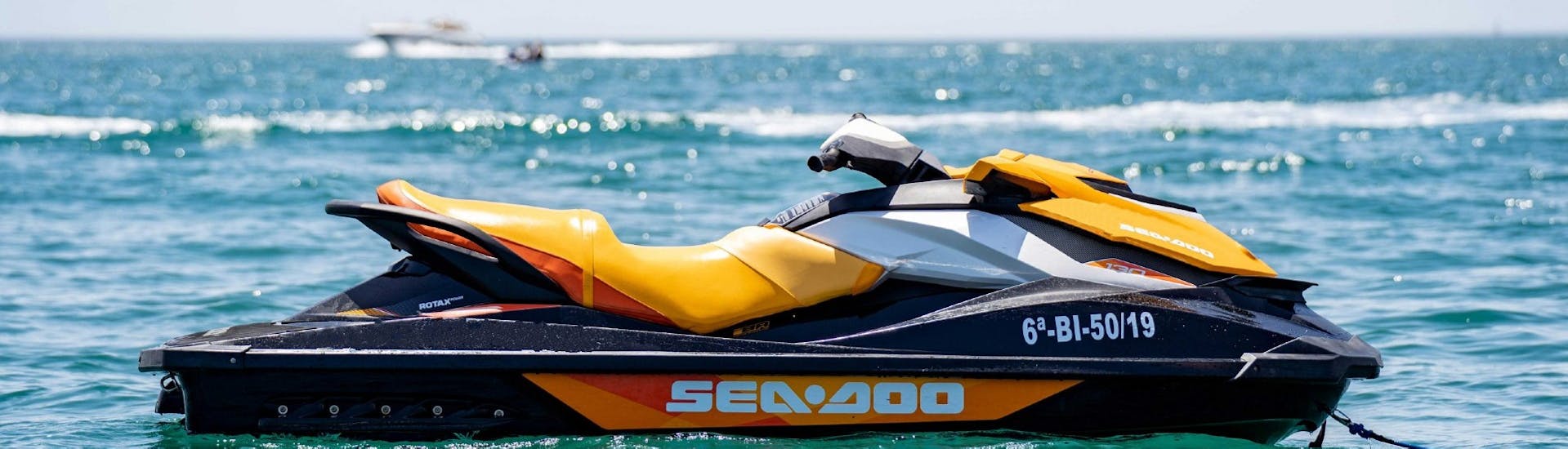 One of our jet skis from a Jet Ski Rental in Fuengirola around Costa del Sol with Fuengirola Sea Trips.