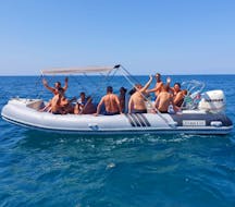 Photo of one of our fast and comfortable boats during a private RIB boat trip from Torre Vado to the Leuca caves with an aperitif with Rosa dei Venti.