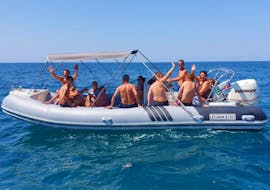 Photo of one of our fast and comfortable boats during a private RIB boat trip from Torre Vado to the Leuca caves with an aperitif with Rosa dei Venti.