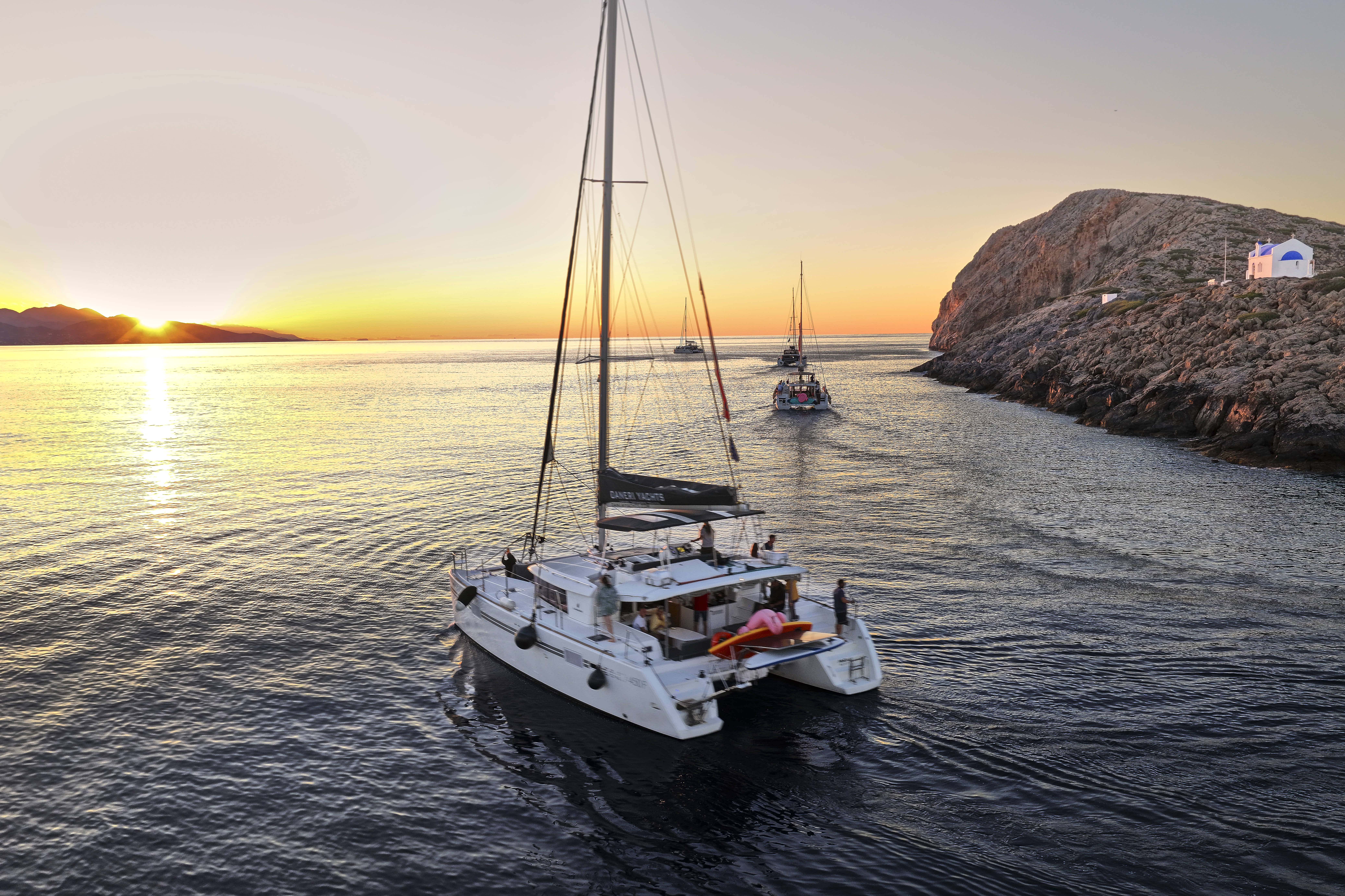 Sunset Catamaran Trip to Dia Island from Heraklion from DanEri Yachts Crete.