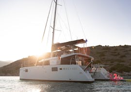 On the boat during the Sunset Catamaran Trip from Rethymno with DanEri Yachts Crete.