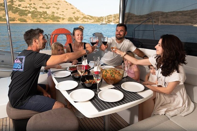 People Full Day Catamaran Trip along the Coast of Rethymno with DanEri Yachts Crete.