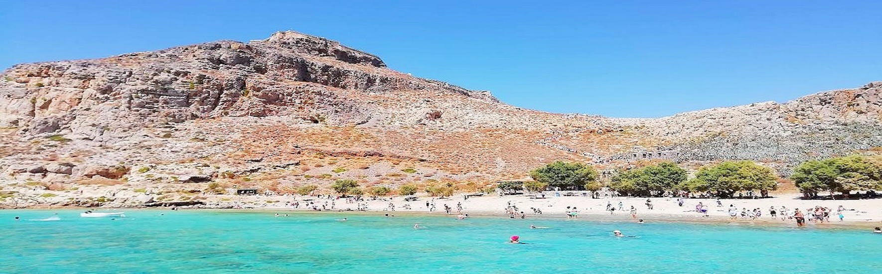 View of Gramvousa and Balos during the Private Boat Trip to the Balos Lagoon & Gramvousa from Kissamos with Chania Balos Cruises.