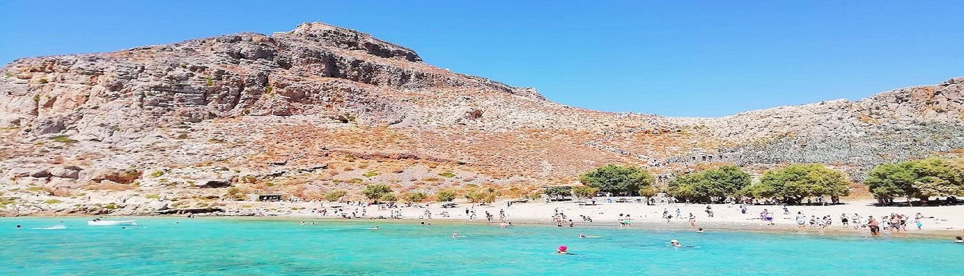 View of Gramvousa and Balos during the Private Boat Trip to the Balos Lagoon & Gramvousa from Kissamos with Chania Balos Cruises.