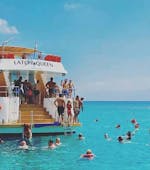 Passengers of the Latchi Queen enjoying the sea on their boat trip from Latchi to the Blue Lagoon..