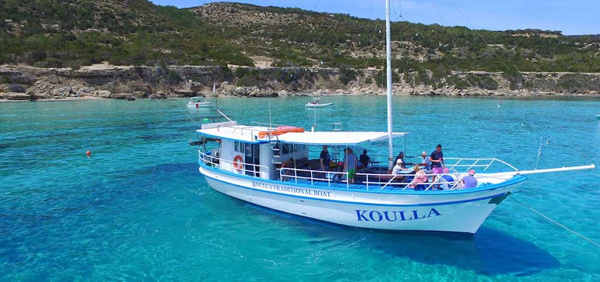 Passengers onboard the Koulla on the trip from Latchi to the Blue Lagoon with Cyprus Mini Cruises.