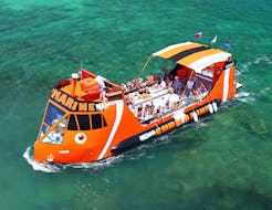 The boat navigating clear waters on its trip along the coast of Ayia Napa with Nemo Submarine.