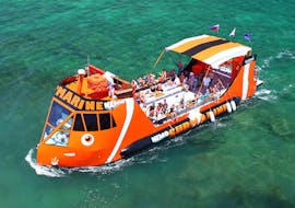The boat navigating clear waters on its trip along the coast of Ayia Napa with Nemo Submarine.