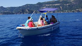 People on a boat from the Boat Rental in Palaiokastritsa on Corfu (up to 8 people) from Ski Club 105 Boat Rental Corfu.
