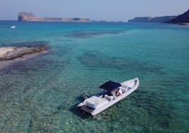 The boat from SEAze The Day Kreta on the sea during the Private Boat Trip to Balos Lagoon and Gramvousa from Kissamos.
