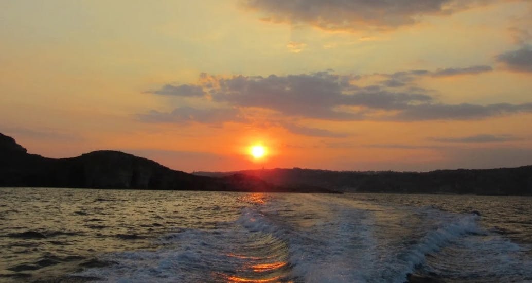 The wake on the waves left by our boat during the private sunset speedboat trip to Comino and the Blue Lagoon with Oki-Ko-Ki Banis Watersports St Julian's.
