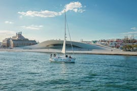 Our boat sailing around Lisbon during a Private Sailing Boat Trip on the Tagus River from Lisbon with Enjoy Tagus.