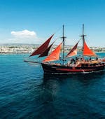 Picture of the Jolly Roger, the vessel that will take you on a pirate boat trip from Paphos to Rikkos Beach with Paphos Sea Cruises.
