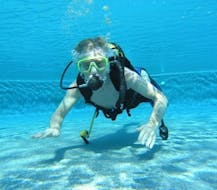 Un ragazzo che si immerge in mare durante un battesimo del mare a Sagres per principianti con Pura Vida Divehouse.