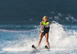 A woman while Waterskiing at Paradise Beach in Kos with Water Club Paradise Beach Kos.