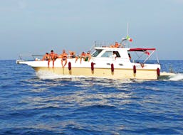 Bild eines Bootes von San Vito Sea & Sub Service, aufgenommen während der Bootstour zur Riserva dello Zingaro und den Faraglioni von Scopello.