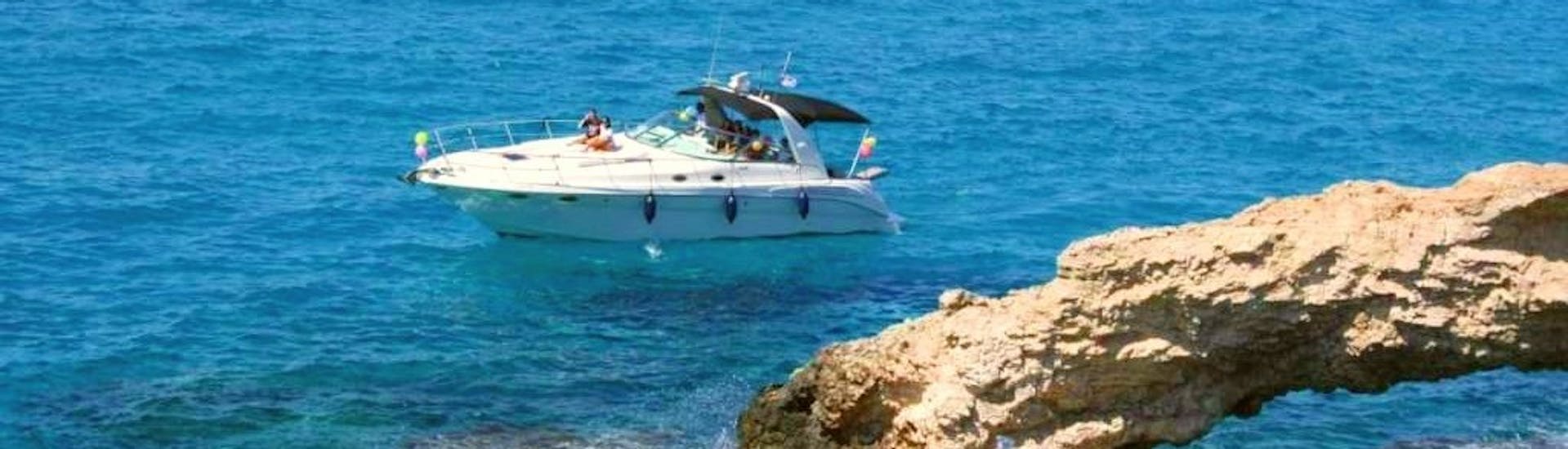 View of the private boat trip along the East Coast of Cyprus with Apéritif with Ayia Napa Charters.