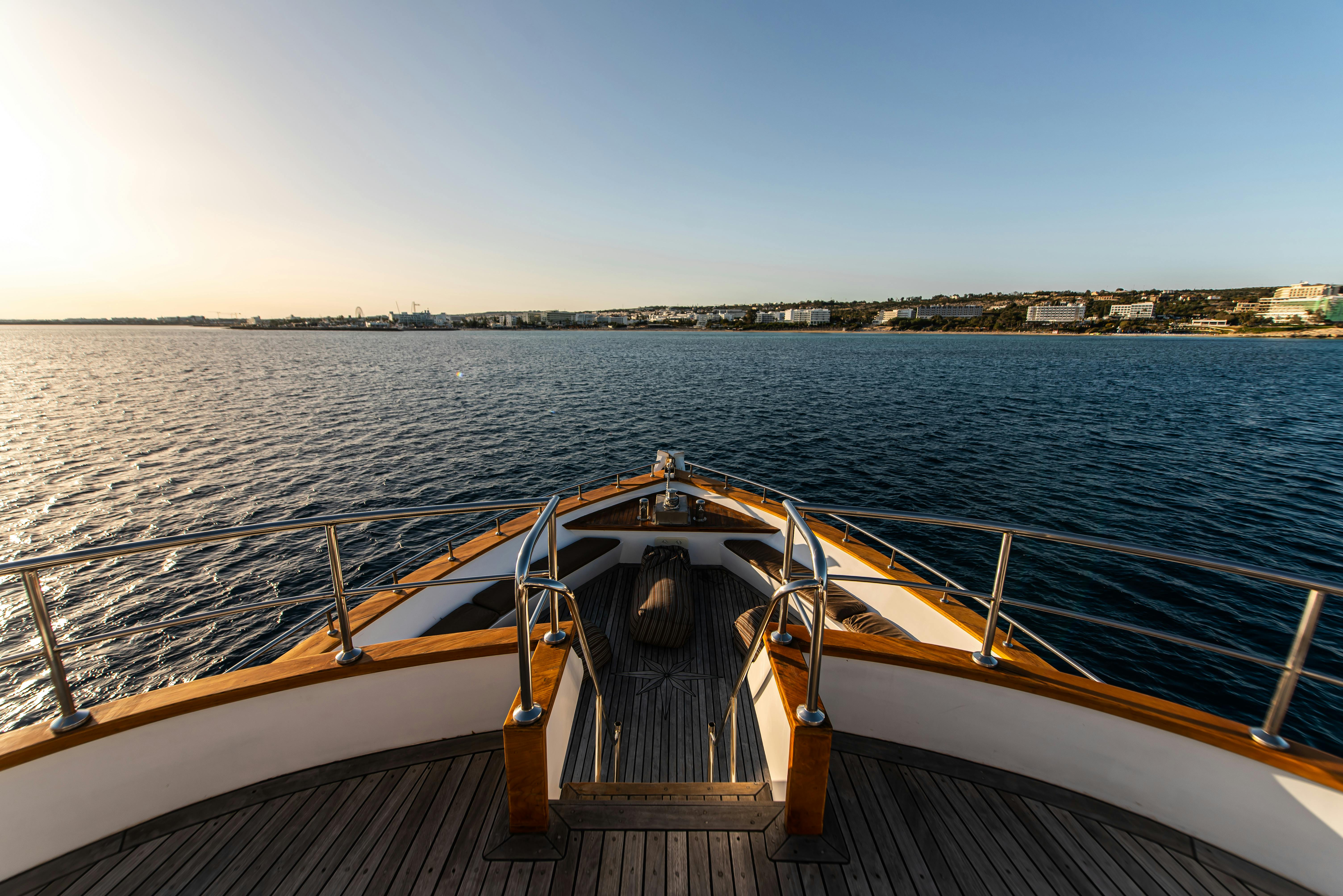 Sunset view from the boat during the Luxury Sunset Boat Trip to the Blue Lagoon from Ayia Napa with Ocean Queen.