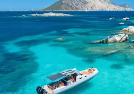 Our maxi RIB boat is headed to La Tavolara Island during the Private Boat Trip from Olbia to Tavolara Island with Snorkeling with Controvento Charter Olbia.