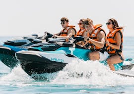 A group of friends during Jet Ski in Alcúdia in Mallorca with GoJet Jet Ski.
