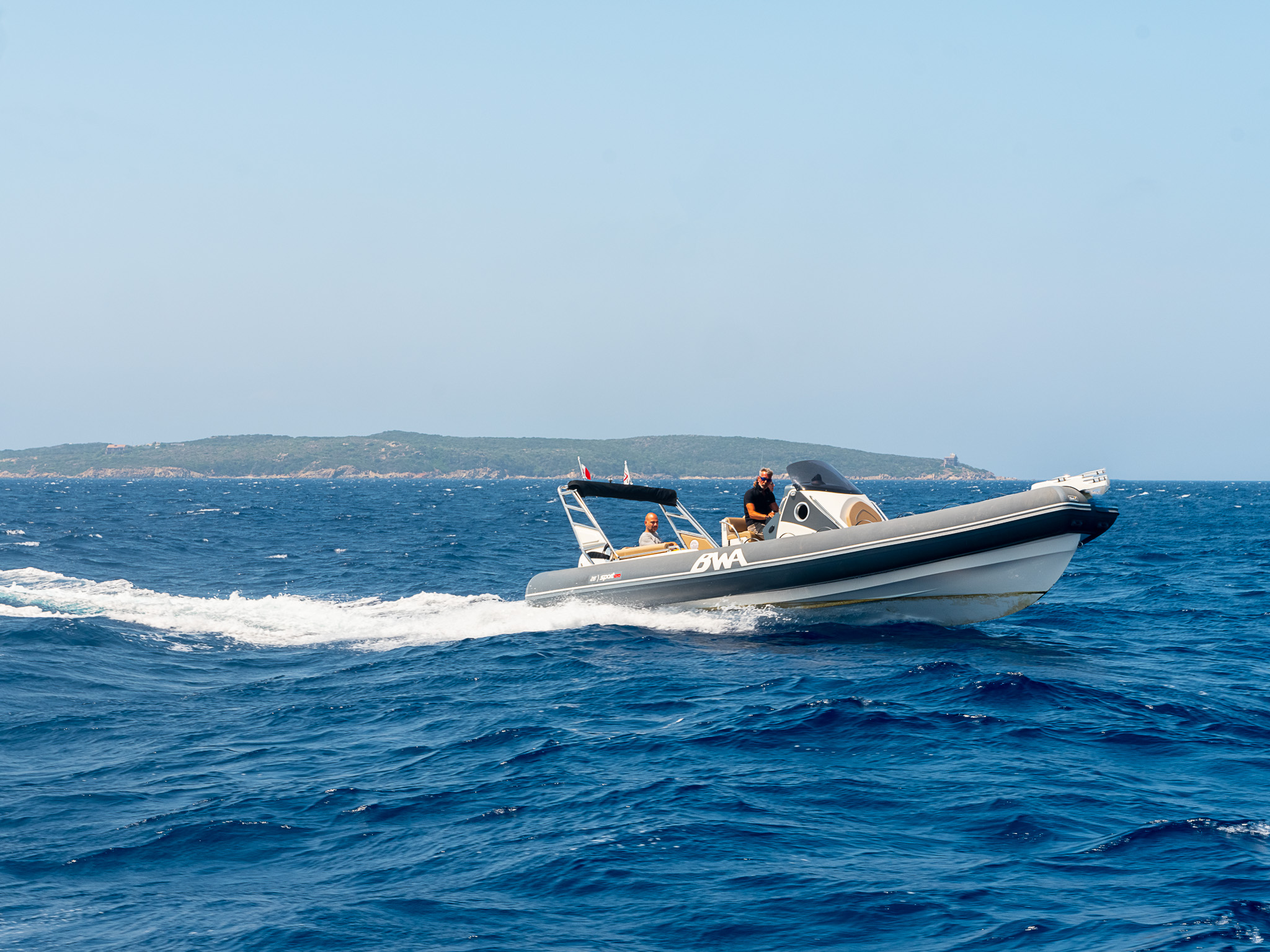 Picture of people on a RIB boat from La Maddalena Boat Charter during the Private RIB Boat Trip around La Maddalena Archipelago with Snorkeling.