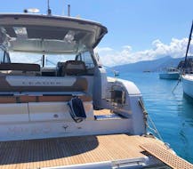 Photo of part of our luxury yacht taken during a private yacht trip from Cefalù to Filicudi and Alicudi with an aperitif with Margy Charter.