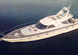 The luxurious INDIGO yacht in the private luxury yacht trip to Folegandros, Sikinos, Polyaigos & Kimolos with Indigo Yacht Milos.