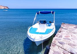 Picture of the boat that you can rent Agia Kiriaki (up to 6 people) with Indogo Yacht Milos.