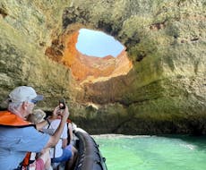 Picture of a group of people on the RIB boat from Algarve Boa Vida Tours during the RIB boat trip to Marinha Beach and Benagil Cave.