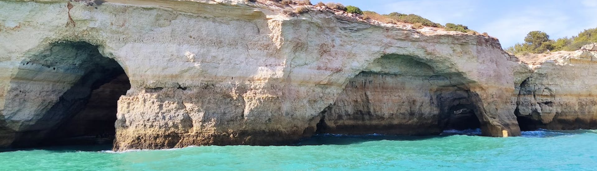 Picture of the breathtaking Algar de Benagil Cave taken from the ocean, during the private RIB boat trip from Lagos to the Benagil Caves with Zawaia Experience.