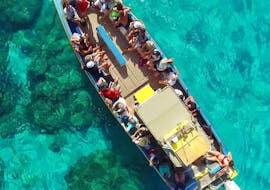 A group of turists enjoying the boat trip along the Famagusta Coast, incl. the Blue Lagoon with Dolphin Boat Safari.