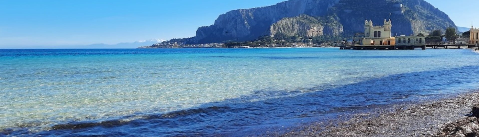 A picture of the beach in Mondello, taken during the Boat Trip to Vergine Maria, Addaura and Mondello with Aperitif with Luca e Angela Lady Grace Palermo.