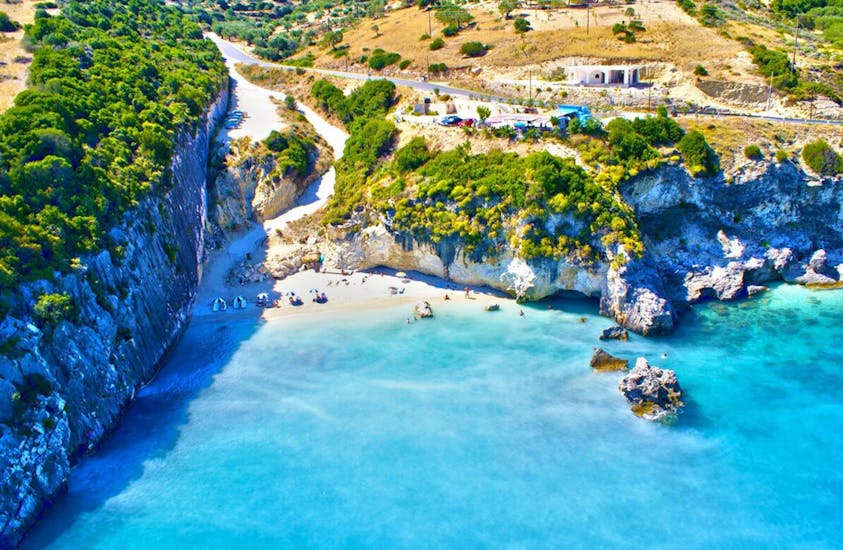 The view from above on the Xigia Sulfur beach during the 1 Day Boat & Bus Trip from Zakynthos to Shipwreck Beach and the Blue Caves.